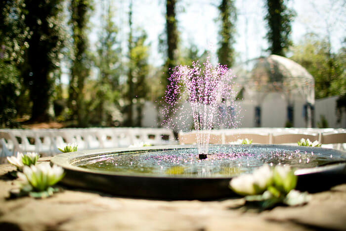 colorful outdoor water fountain at wedding venue in Marietta, GA