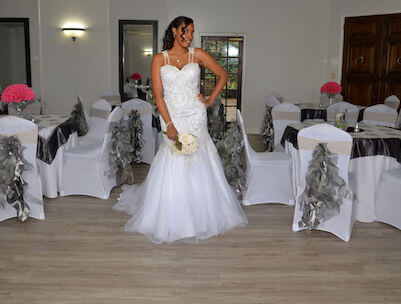 bride with bouquet at wedding venue in Marietta, GA